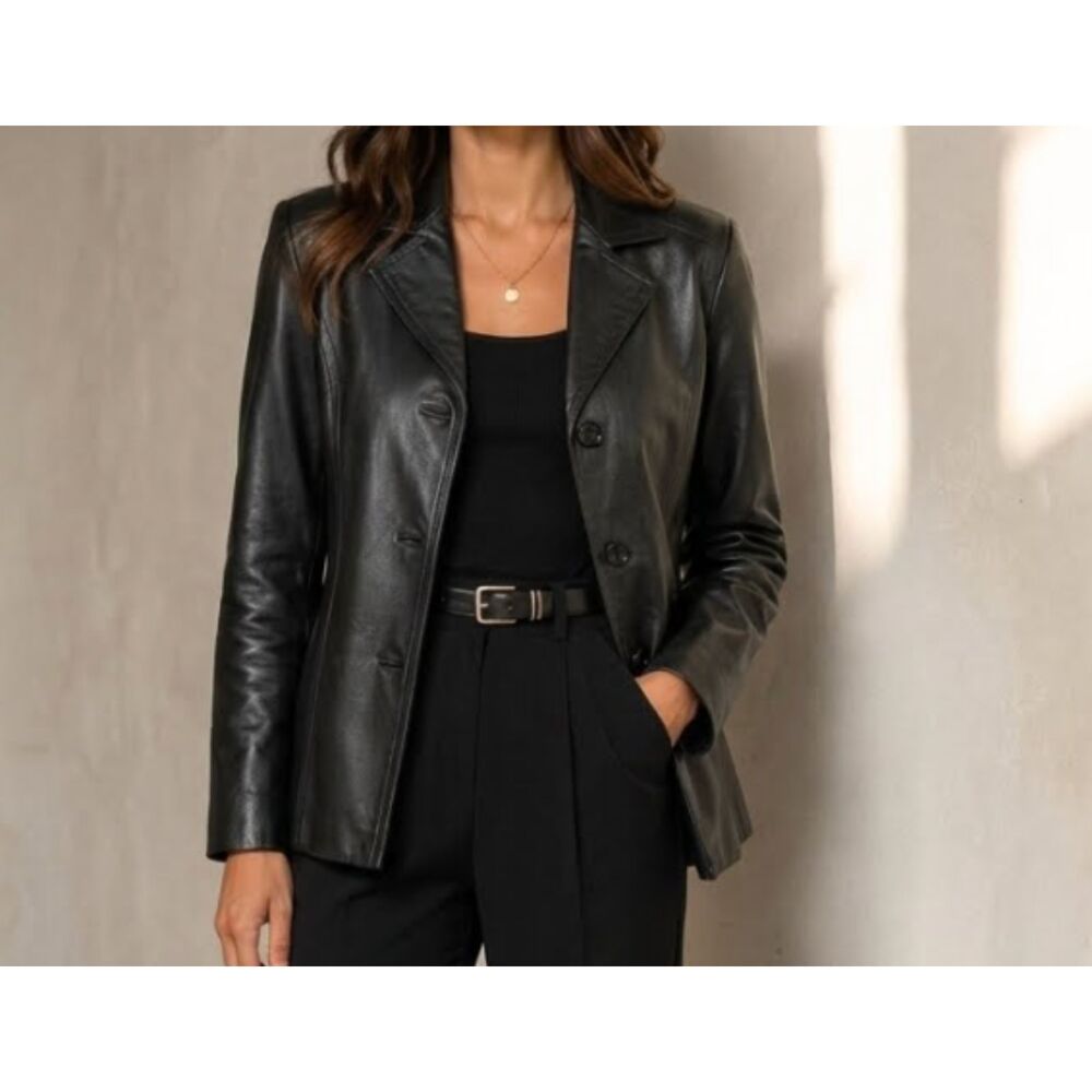 East 5th Black Genuine Leather Blazer Jacket Y2K Vintage Size M